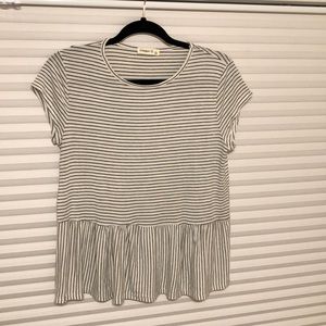 White and black striped short sleeve peplum tee